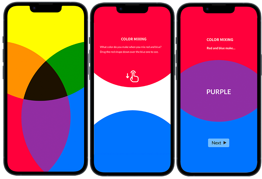 Color Mixing App Prototype screens
